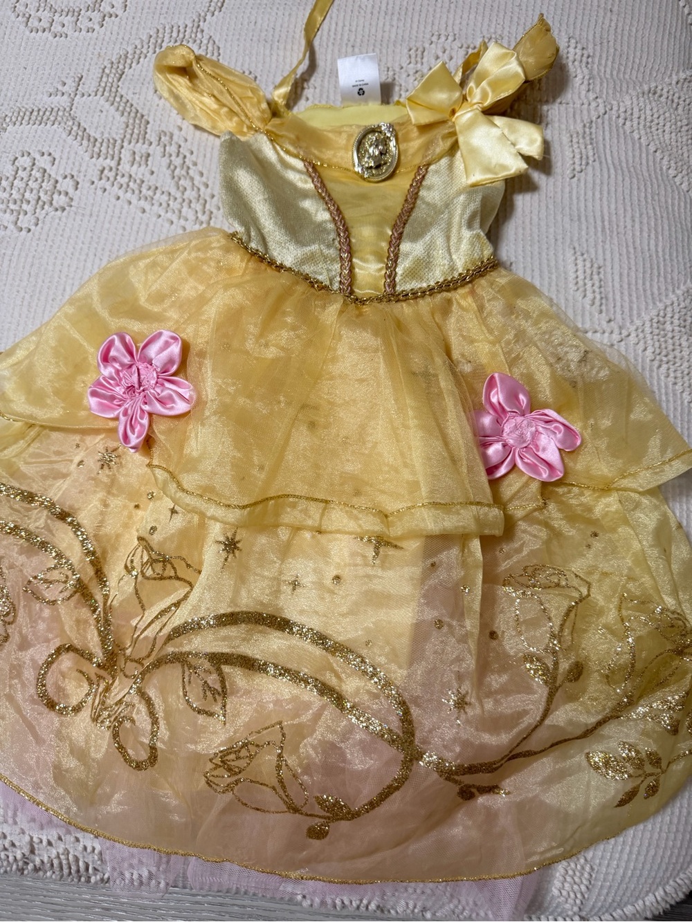 Disney Yellow Princess Dress with Pink Flower Accents